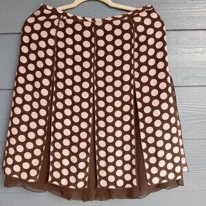 S.L.B BROWN PINK SKIRT POLKA DOTS A-LINE WITH LAYERS SILK LINING